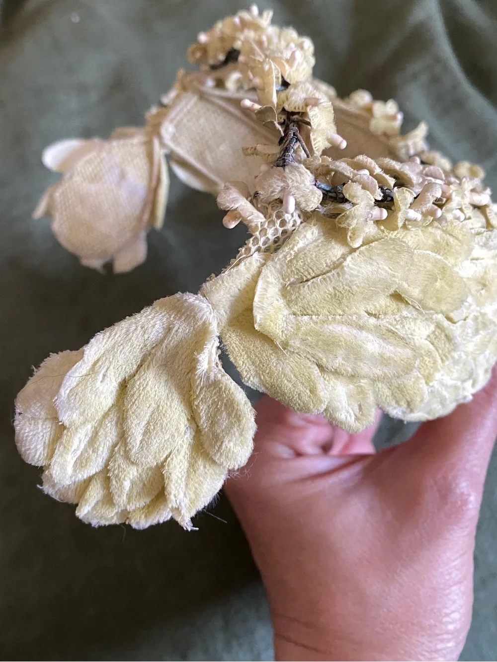 30s Bridal Headpiece - Velvet Leaf Juliet Cap & Orange Blossom Halo Crown